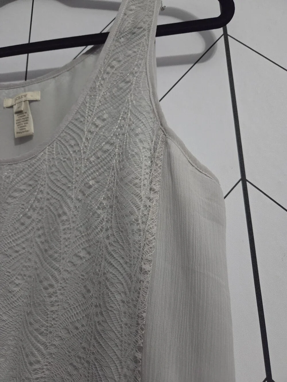 J.Crew Mixed Media Lace & Silk Tank Top Light Grey, Size 10